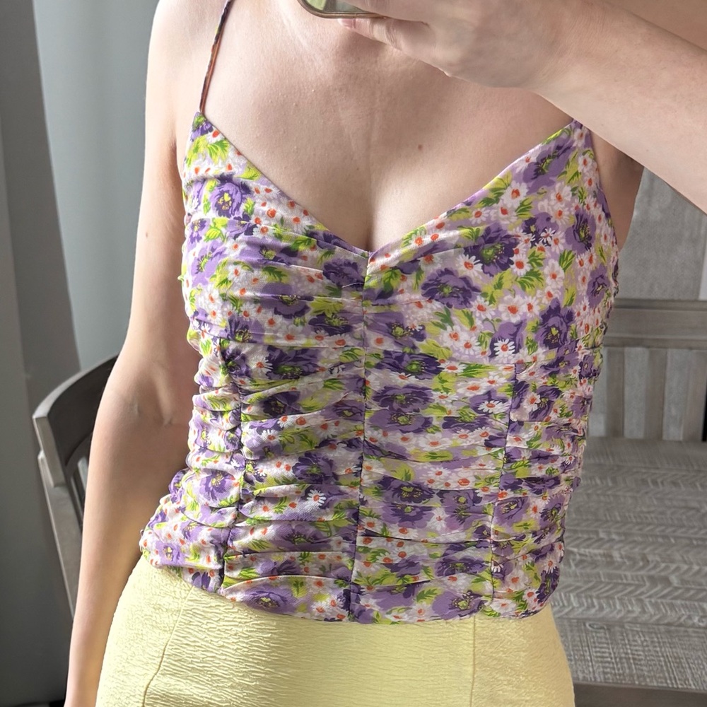 ZARA Floral Purple and Green Women's Top